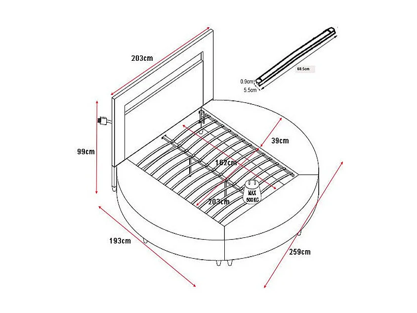 Łóżko ABULIS II - 160 × 200 cm - Materiał skóropodobny biały z diodami LED