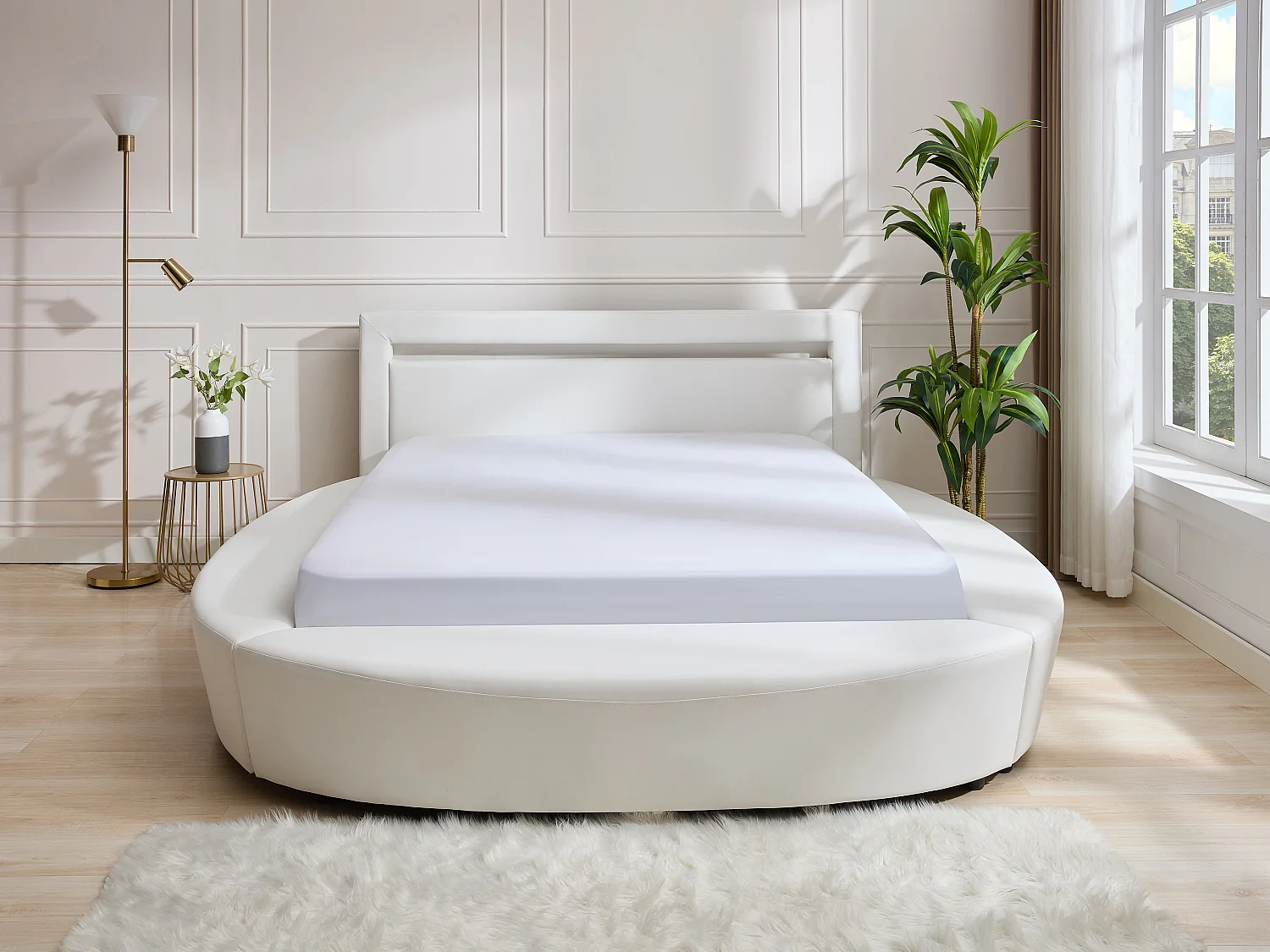 Bed ABULIS II - 160 x 200 cm - Wit kunstleer met ledverlichting