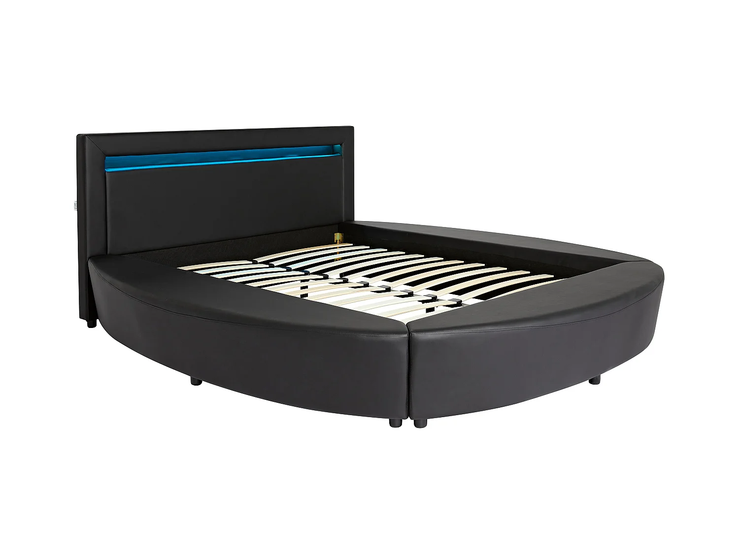 Lit rond 160 x 200 cm - Avec LEDs - Simili - Noir - ABULIS III