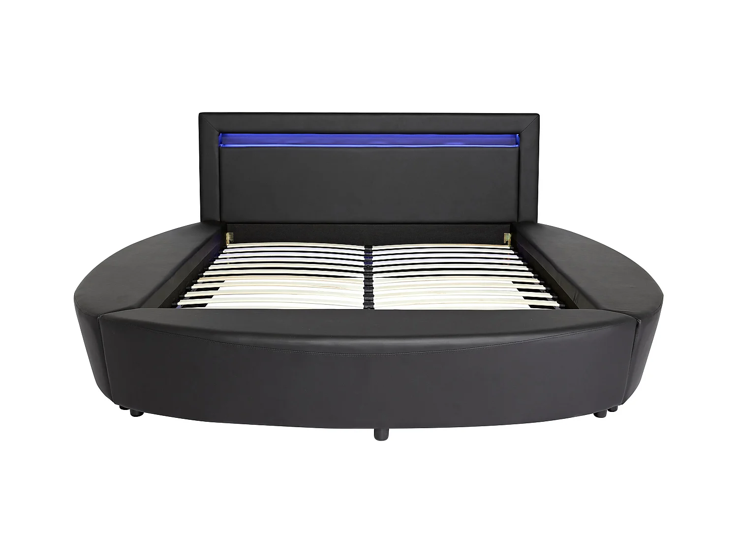 Lit rond 160 x 200 cm - Avec LEDs - Simili - Noir - ABULIS III