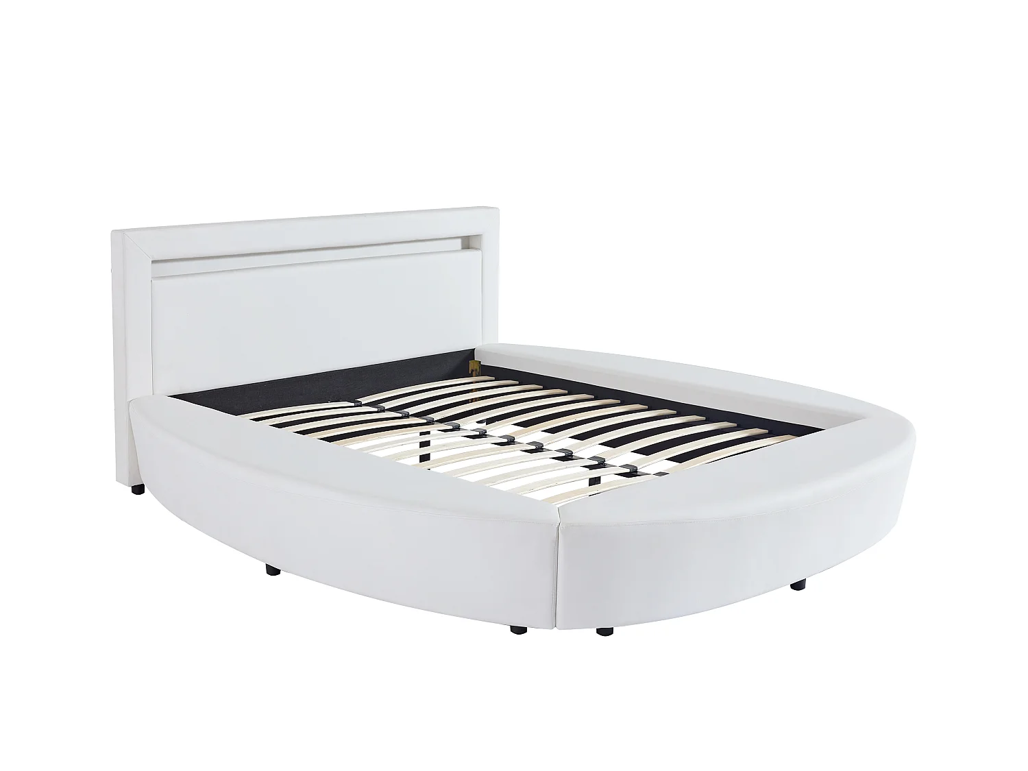 Rund seng 180 x 200 cm - Med LED-lys - Kunstlær - Hvit - ABULIS III