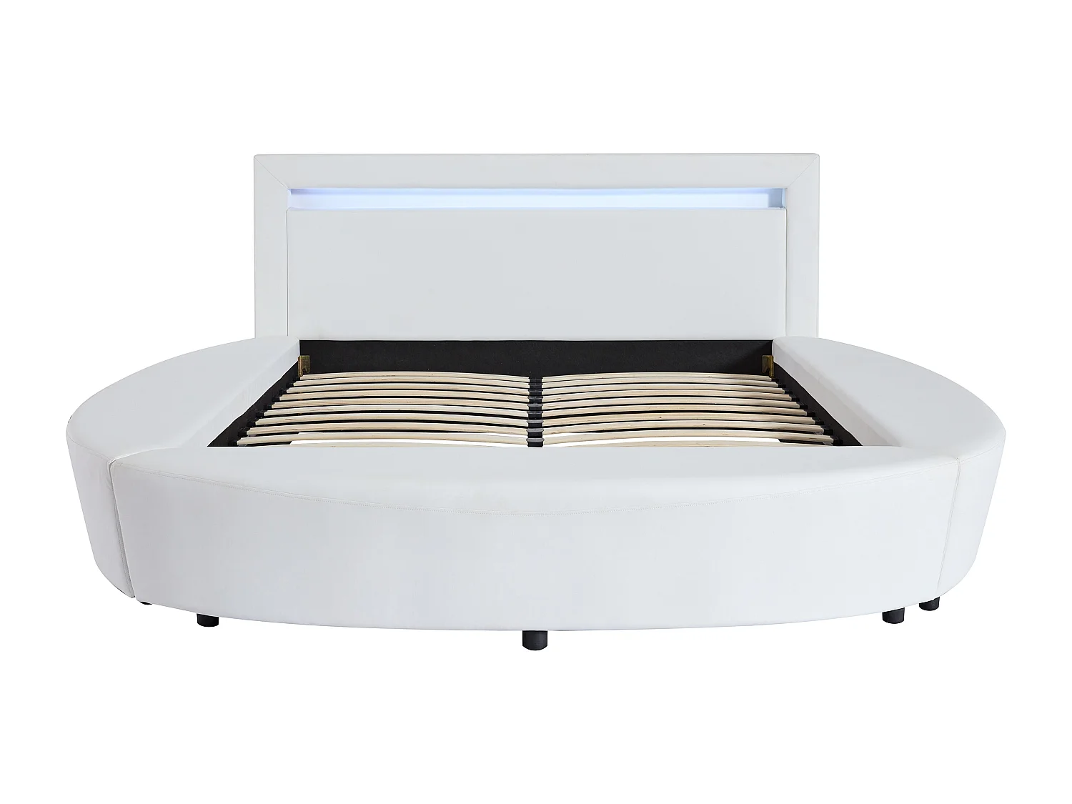 Rund seng 180 x 200 cm - Med LED-lys - Kunstlæder - Hvid - ABULIS III