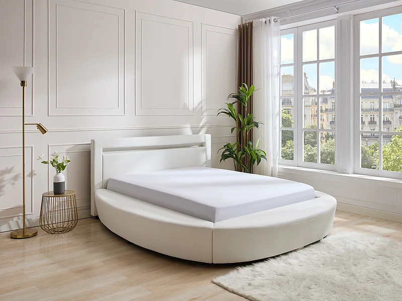 Letto 180 x 200 cm Con LED Similpelle Bianco - ABULIS III