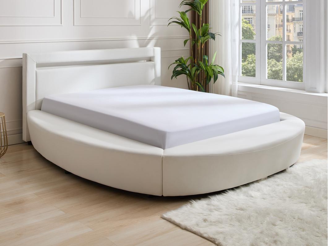 Lit rond 180 x 200 cm - Avec LEDs - Simili - Blanc - ABULIS III