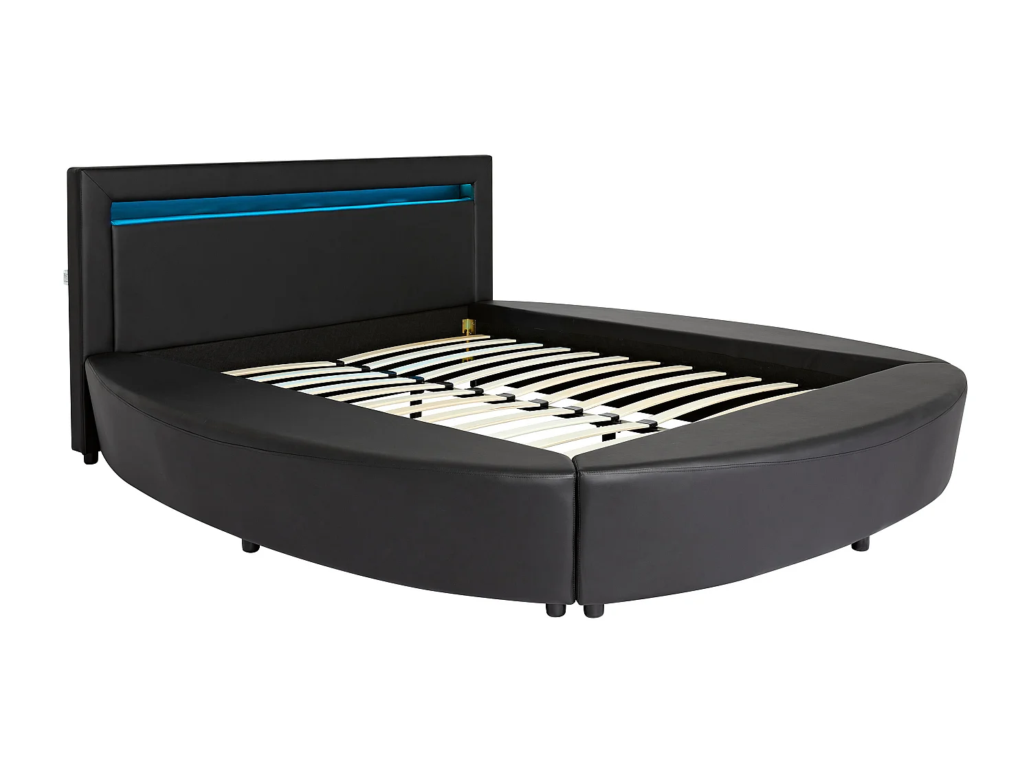 Rund seng 180 x 200 cm - Med LED-lys - Kunstlær - Svart - ABULIS III