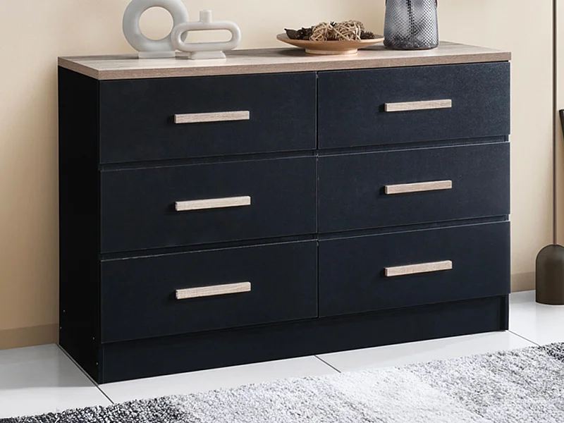 Commode 6 tiroirs - Noir et naturel - SKAIDO