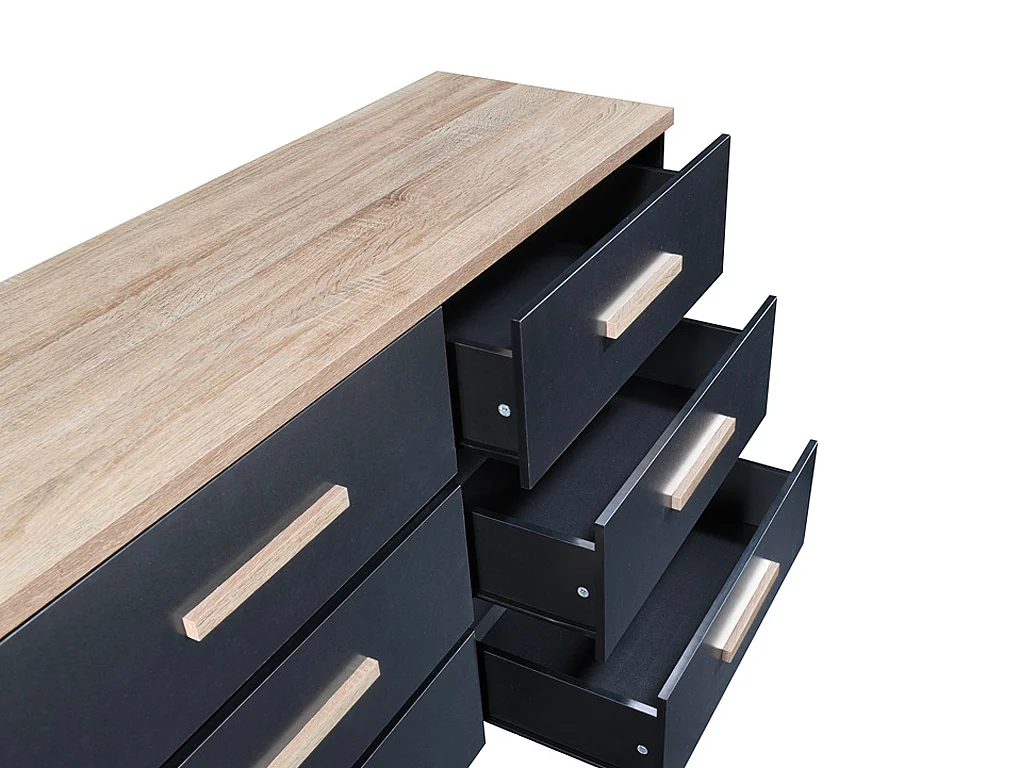 Cómoda com 6 gavetas - Preto e natural - SKAIDO