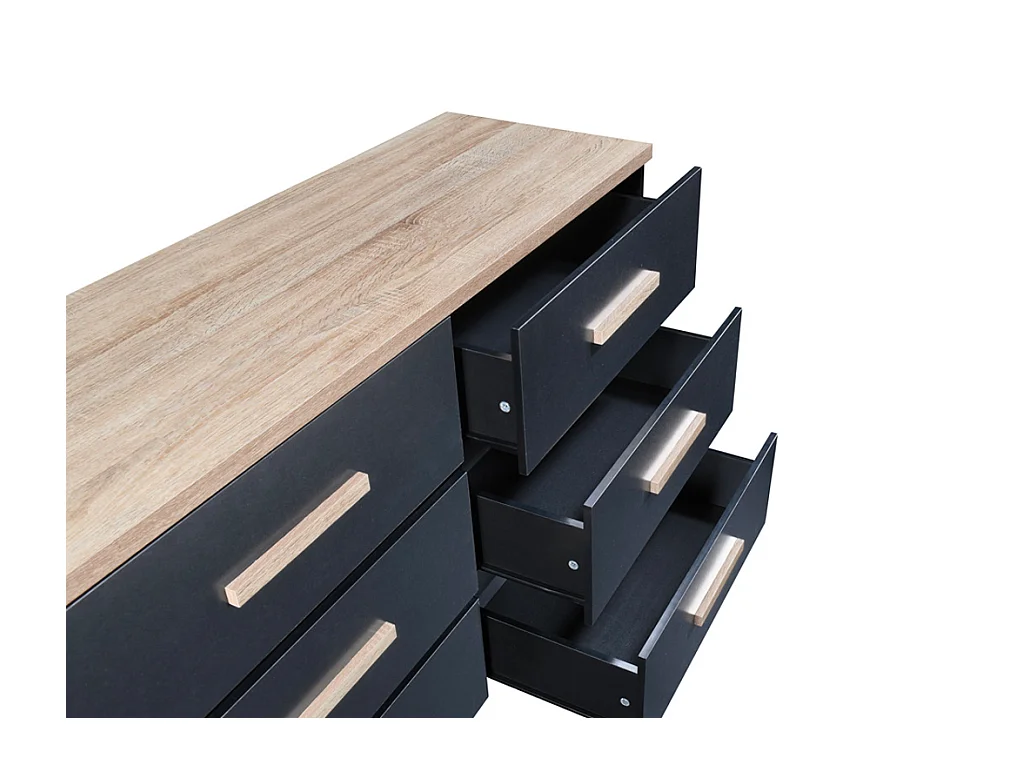 Cómoda 6 cajones - Negro y natural - SKAIDO