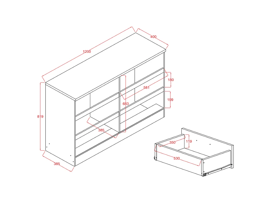 Cómoda 6 cajones - Negro y natural - SKAIDO