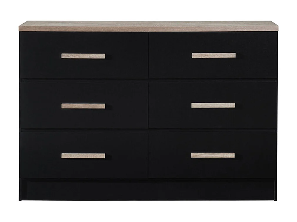 Kommode med 6 skuffer - Svart og naturlig - SKAIDO