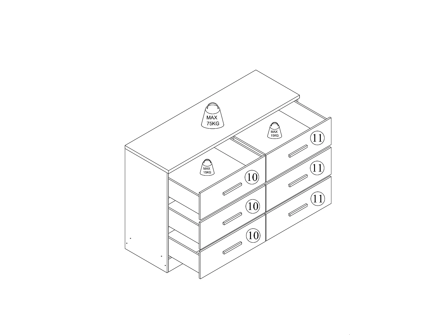 Kommode med 6 skuffer - Svart og naturlig - SKAIDO
