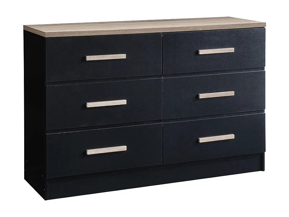 Kommode med 6 skuffer - Svart og naturlig - SKAIDO