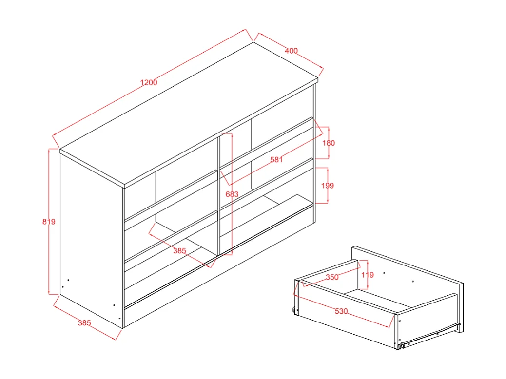 Kommode med 6 skuffer - Sort og natur - SKAIDO