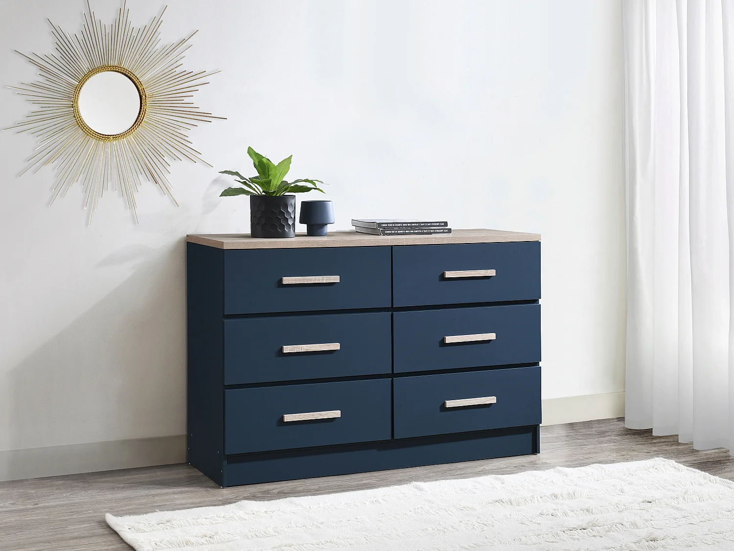 Commode 6 tiroirs - Bleu et naturel - SKAIDO