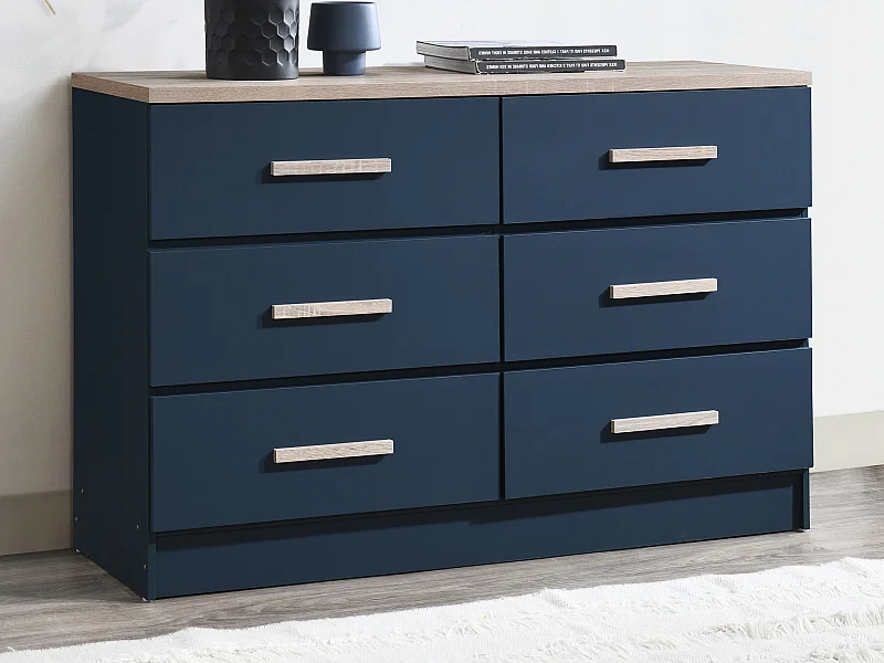 Commode 6 tiroirs - Bleu et naturel - SKAIDO