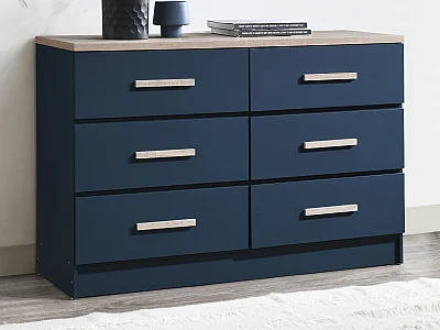 Ladekast met 6 lades - Blauw en houtlook - SKAIDO