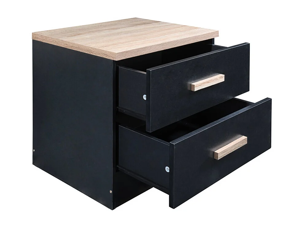 Table de chevet avec 2 tiroirs - Noir et naturel - SKAIDO