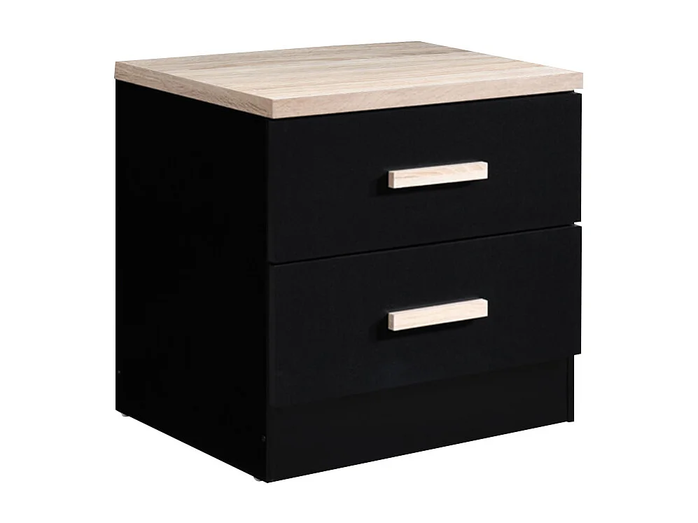 Table de chevet avec 2 tiroirs - Noir et naturel - SKAIDO