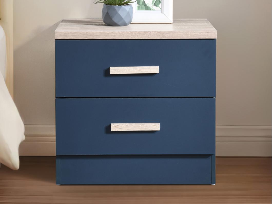 Comodino con 2 cassetti Blu e Naturale - SKAIDO