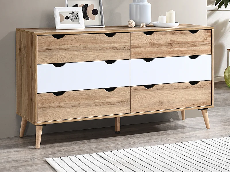 Cómoda 6 gavetas cor natural e branco - LURVIA