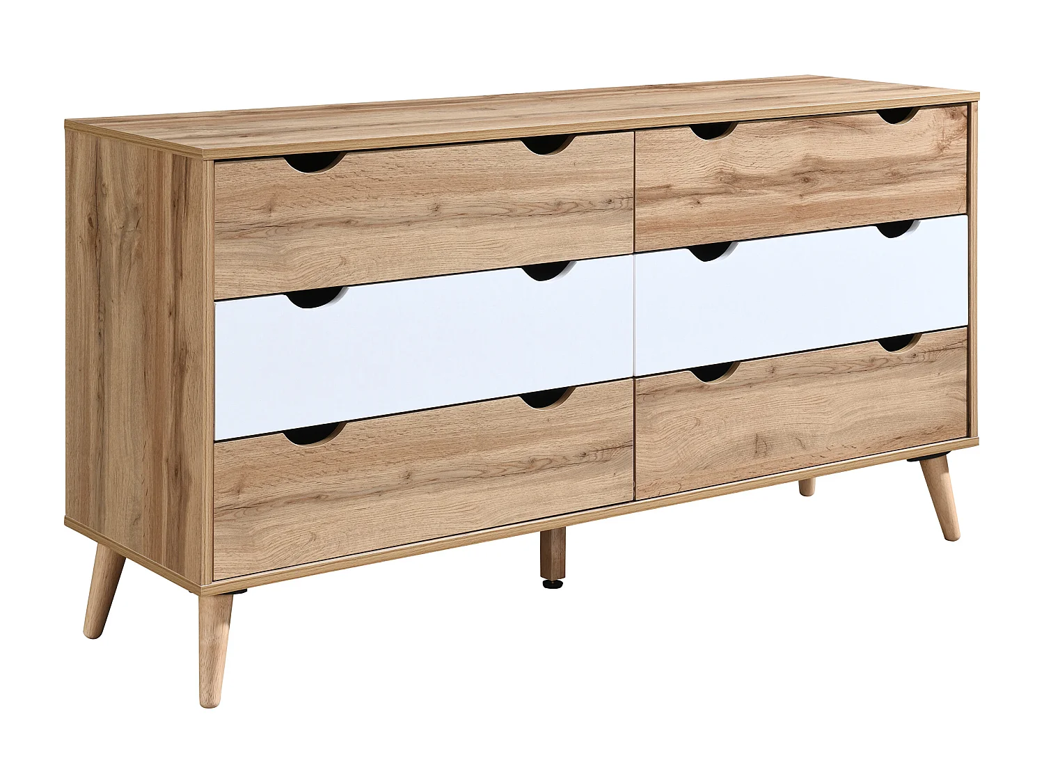 Kommode mit 6 Schubladen - Holzfarben & Weiß - LURVIA
