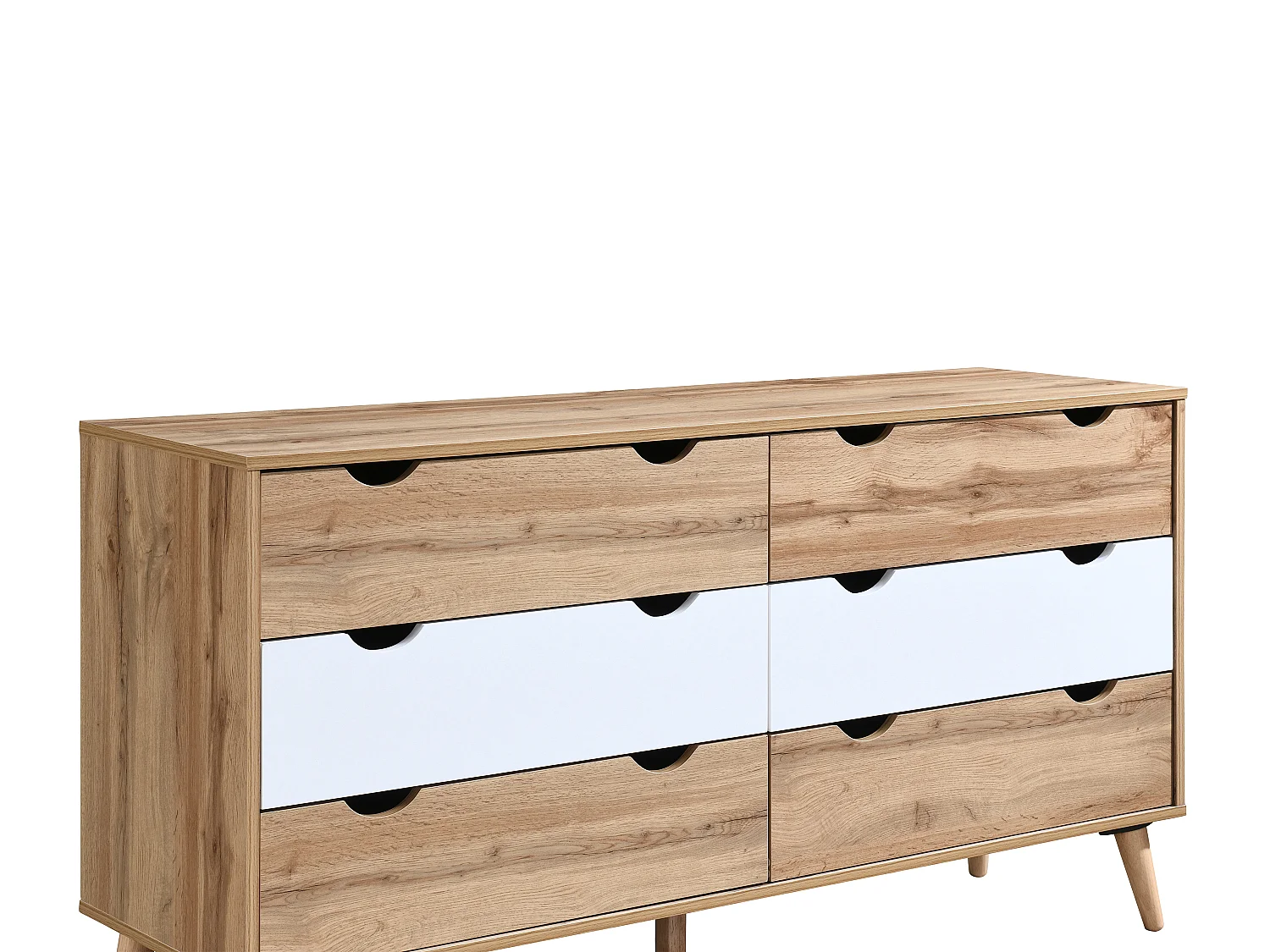 Kommode mit 6 Schubladen - Holzfarben & Weiß - LURVIA