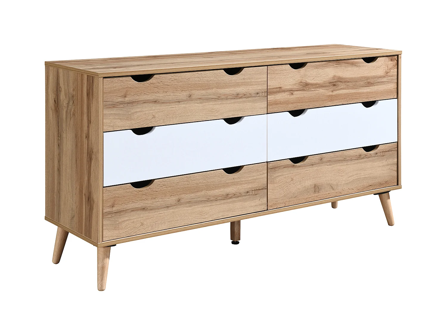 Ladekast met 6 lades - Kleuren: houtlook en wit - LURVIA