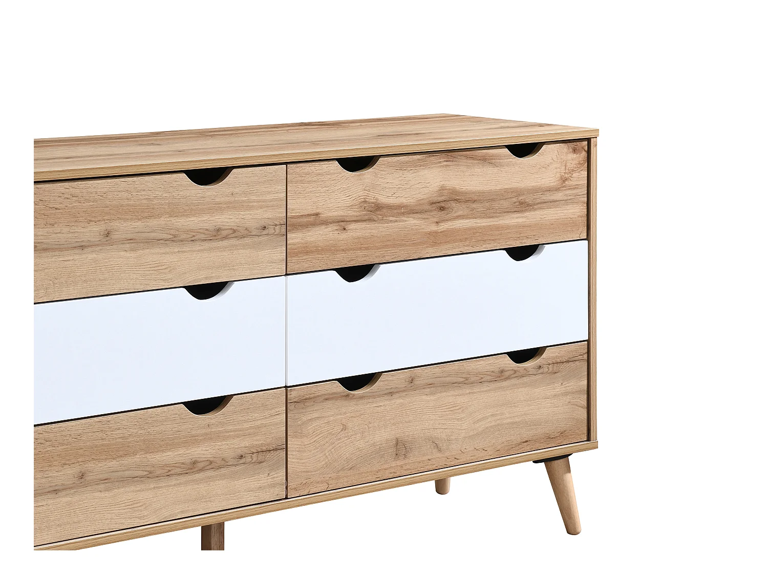 Ladekast met 6 lades - Kleuren: houtlook en wit - LURVIA