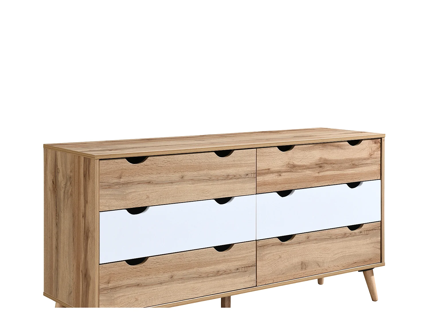 Ladekast met 6 lades - Kleuren: houtlook en wit - LURVIA