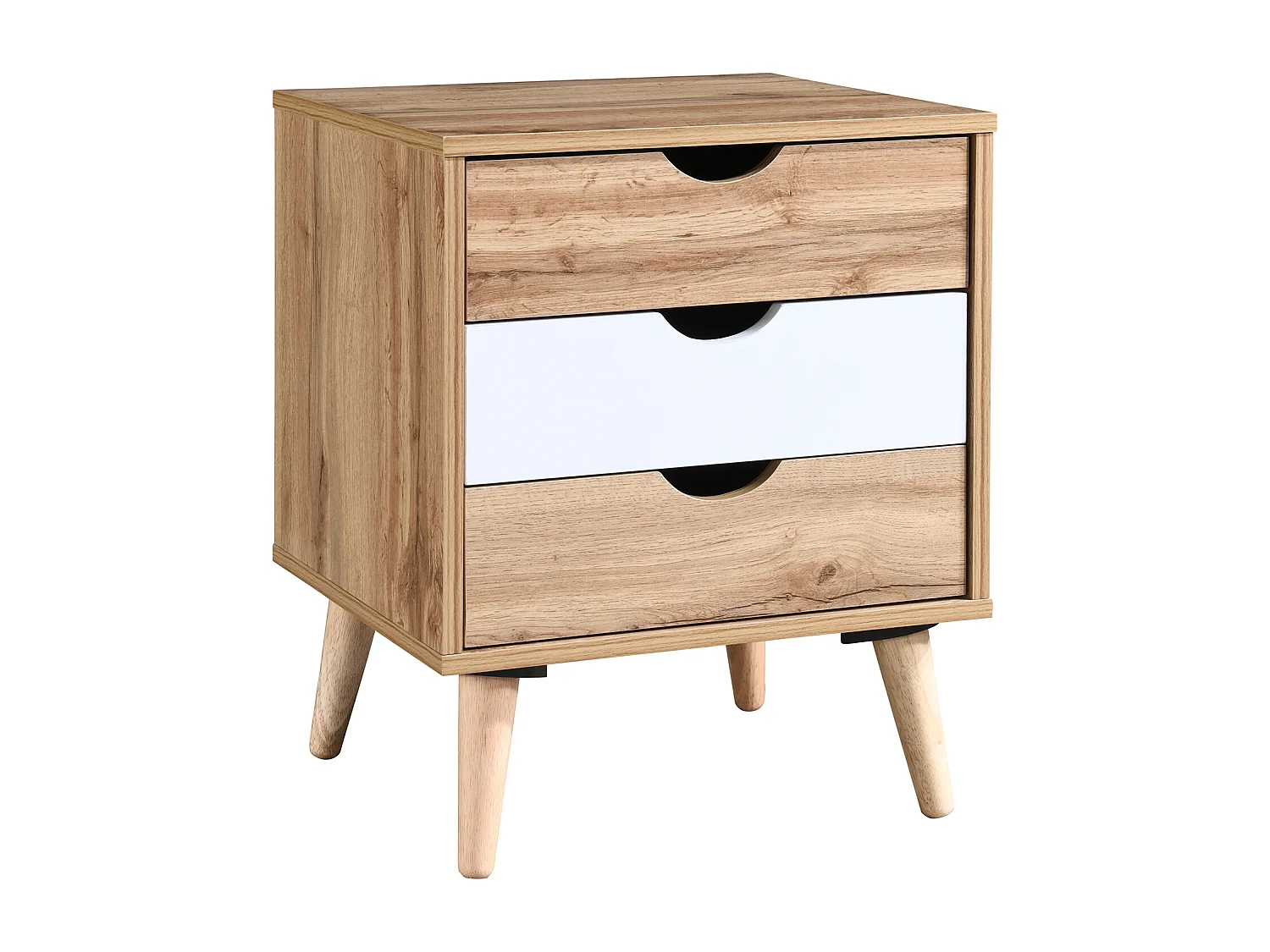 Szafka nocna z 3 szufladami - Naturalny i biały - LURVIA