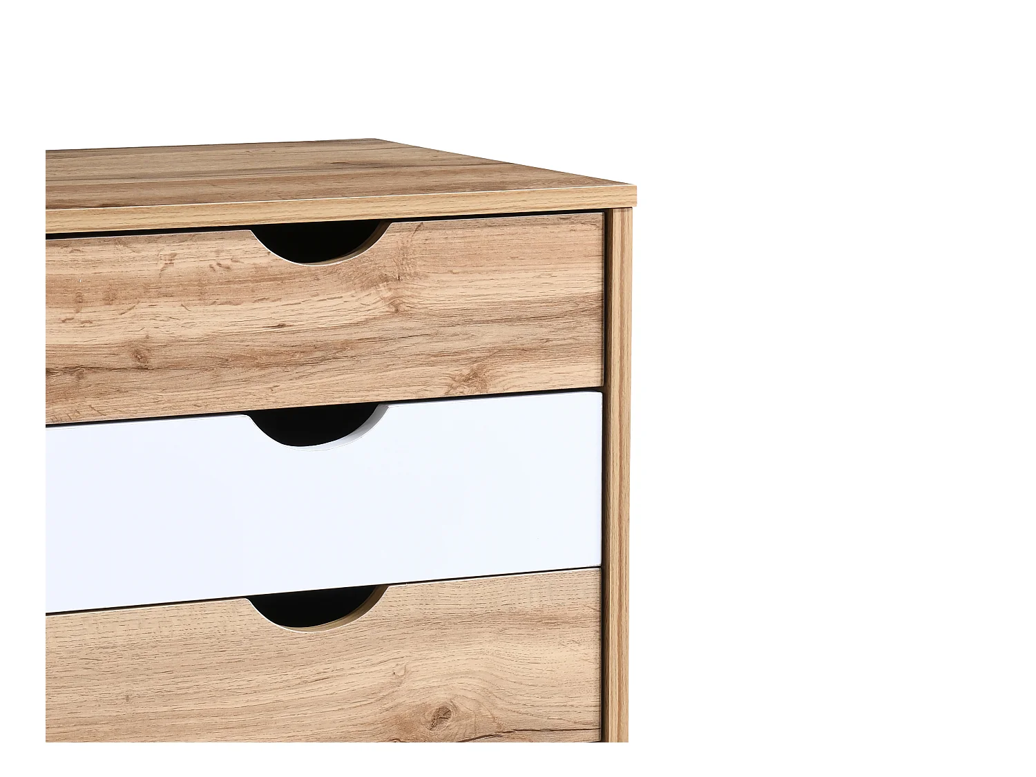 Mesa de noche con 3 cajones - Color: natural y blanco LURVIA