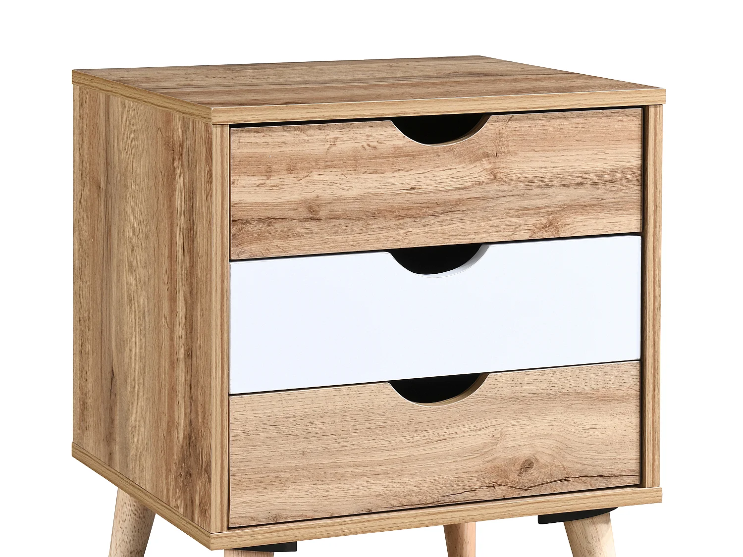 Nachttisch mit 3 Schubladen - Holzfarben & Weiß - LURVIA