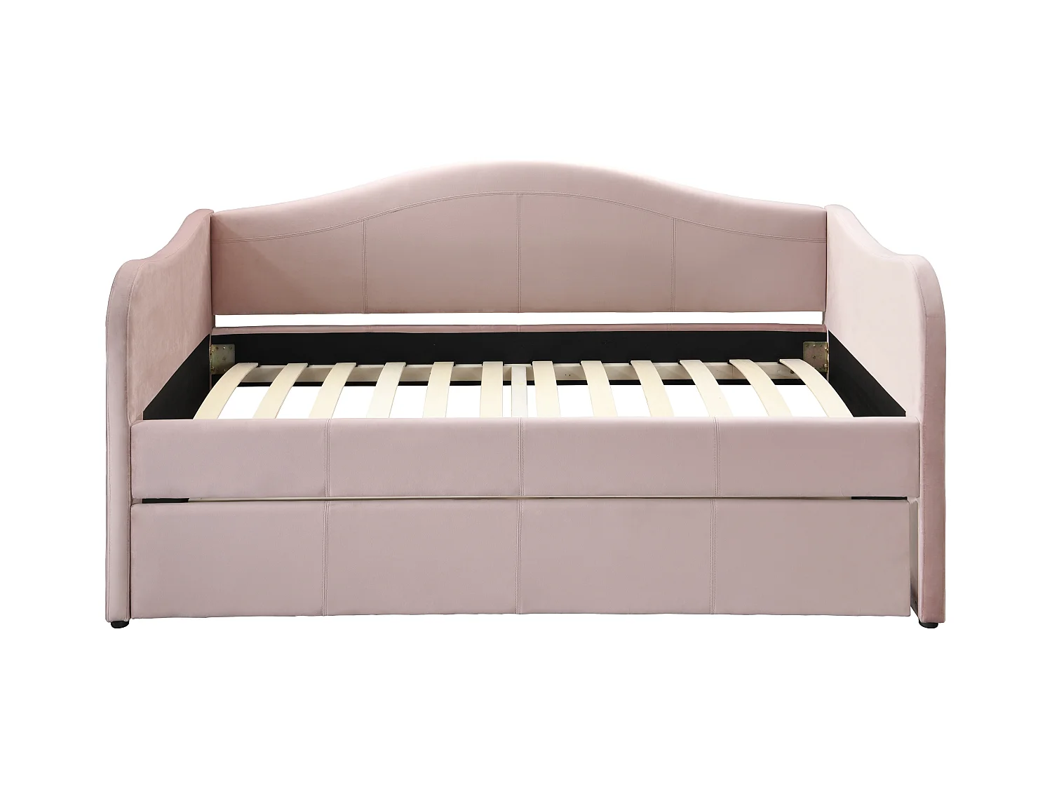 Lit banquette gigogne 2 x 90 x 190 cm - Velours - Rose - MATHILDE