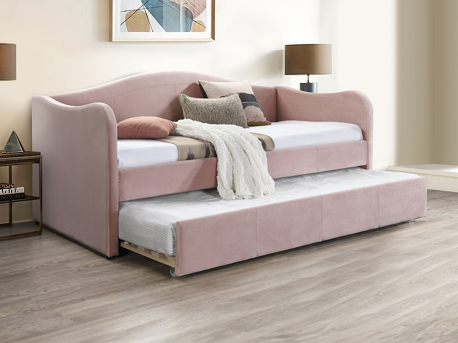 Uttrekkbar daybed 2 x 90 x 190 cm - Fløyel - Rosa - MATHILDE