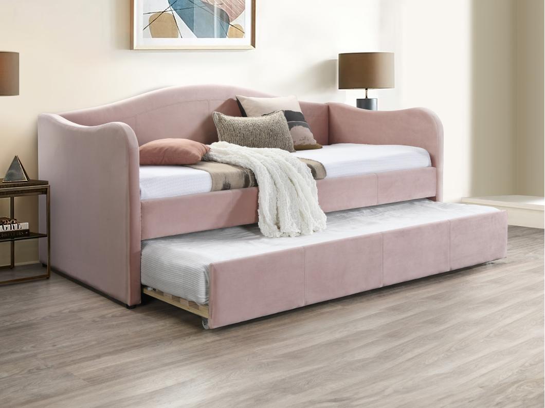 Letto divano a scomparsa 2 x 90 x 190 cm Velluto Rosa - MATHILDE