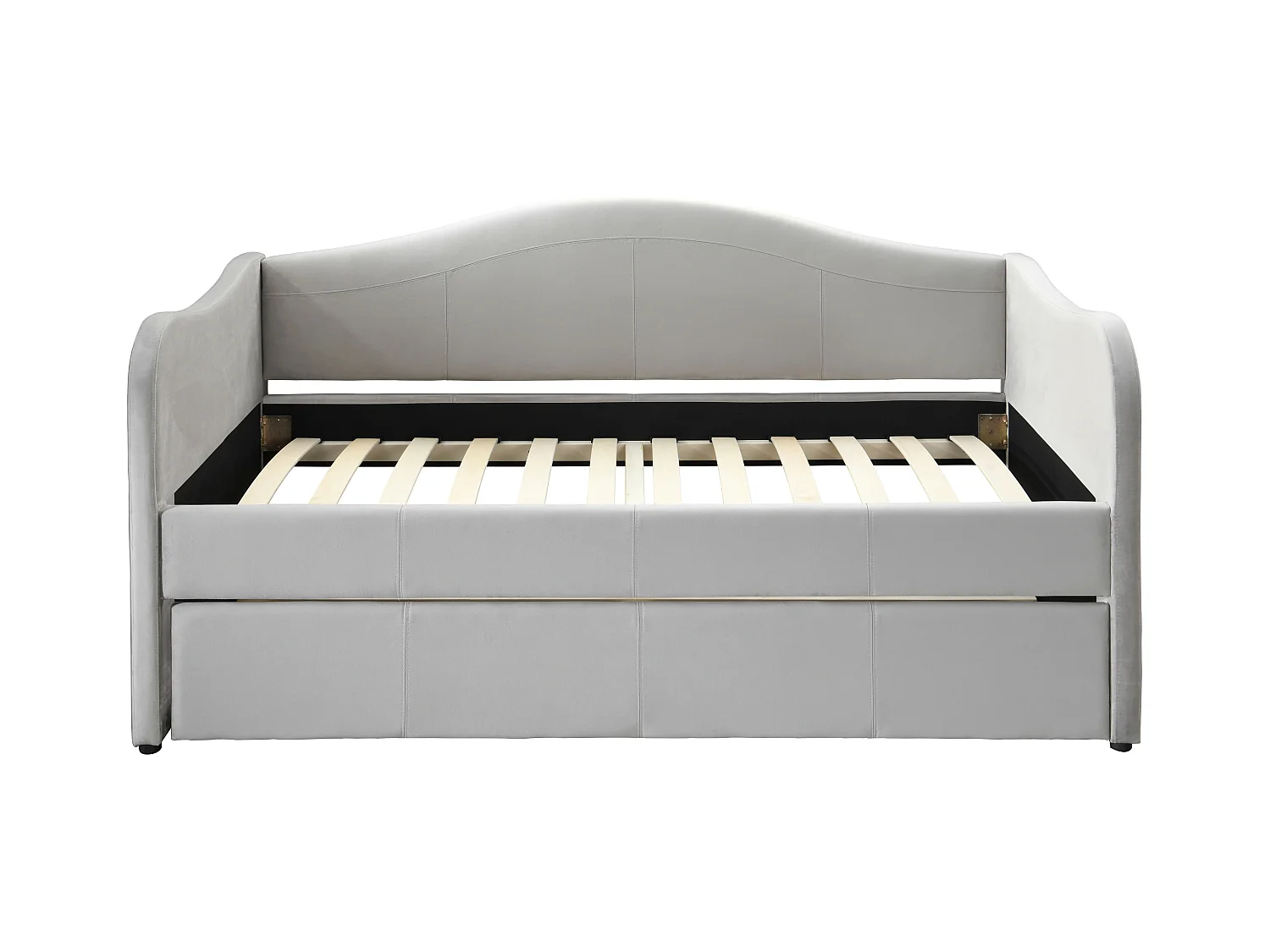 Lit banquette gigogne 2 x 90 x 190 cm - Velours - Gris clair - MATHILDE