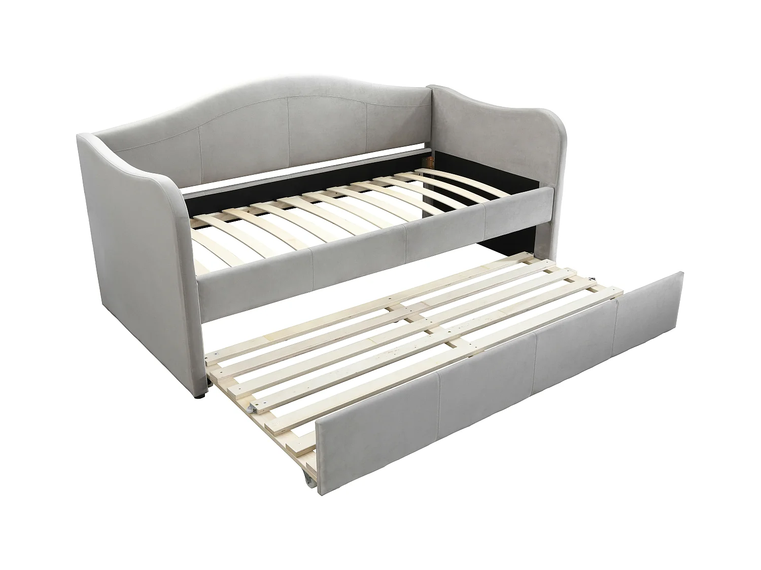 Lit banquette gigogne 2 x 90 x 190 cm - Velours - Gris clair - MATHILDE