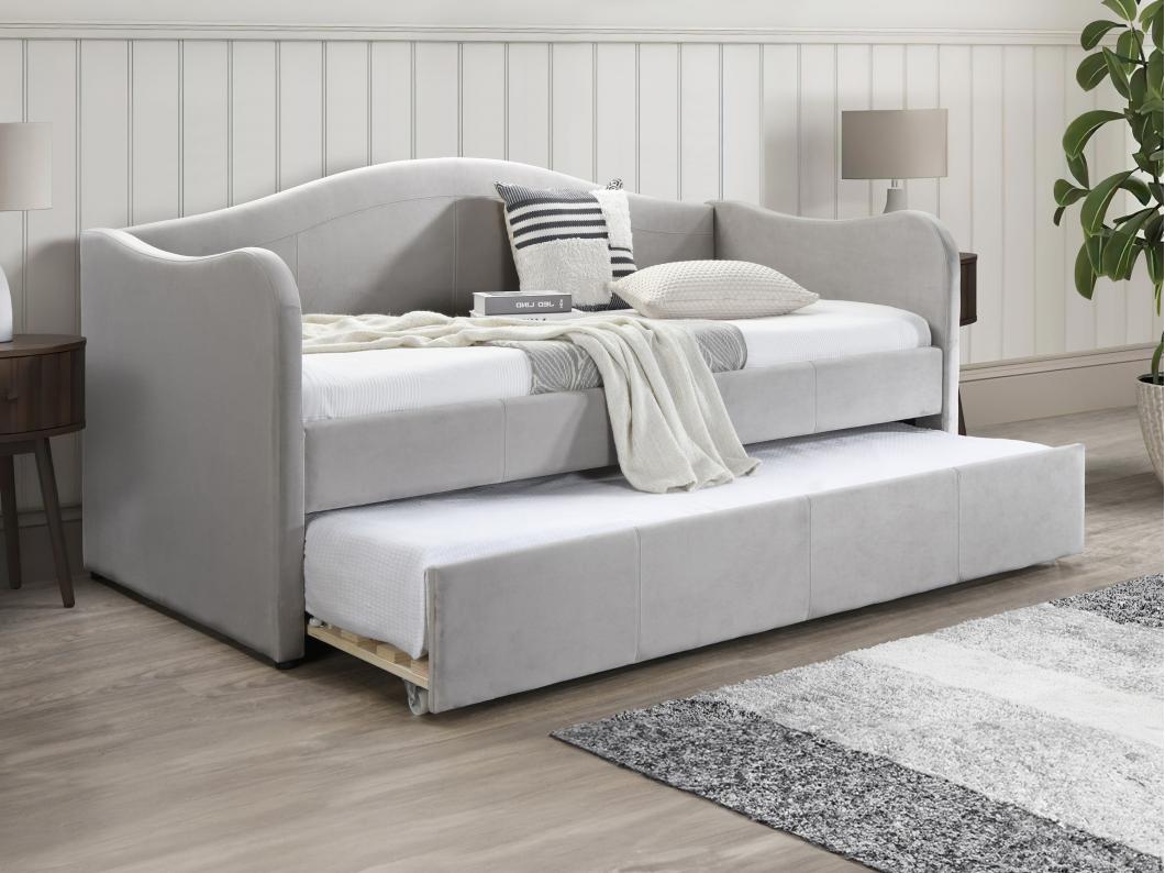 Letto divano a scomparsa 2 x 90 x 190 cm Velluto Grigio - MATHILDE
