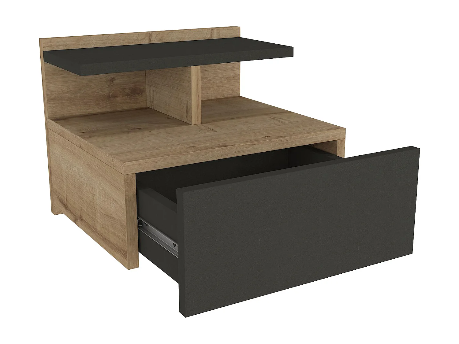 Table de chevet suspendue - 1 tiroir - Coloris : Naturel et anthracite - AZELNO