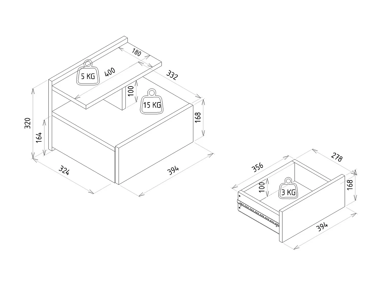 Nachttisch hängend - 1 Schublade - Holzfarben & Anthrazit - AZELNO