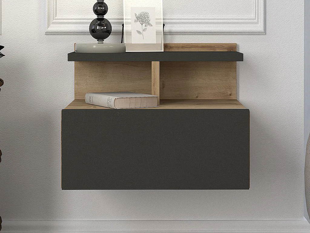 Table de chevet suspendue - 1 tiroir - Coloris : Naturel et anthracite - AZELNO