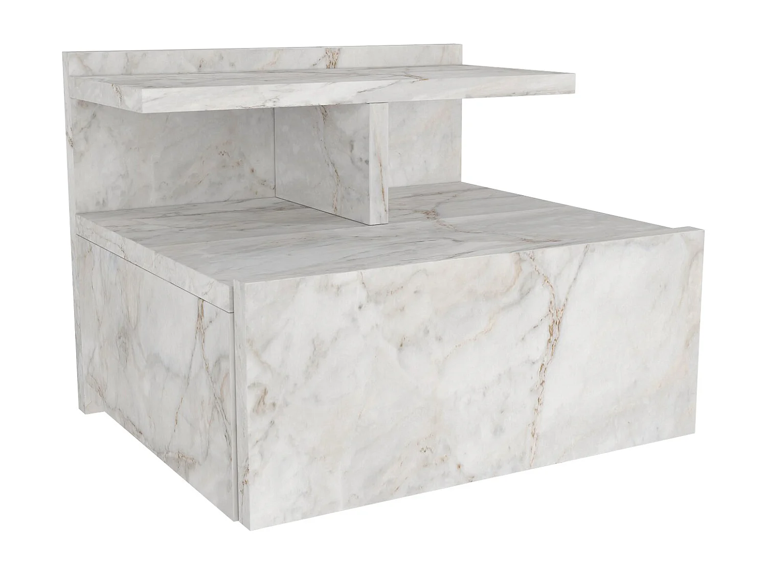 Table de chevet suspendue - 1 tiroir - Effet marbre blanc - AZELNO