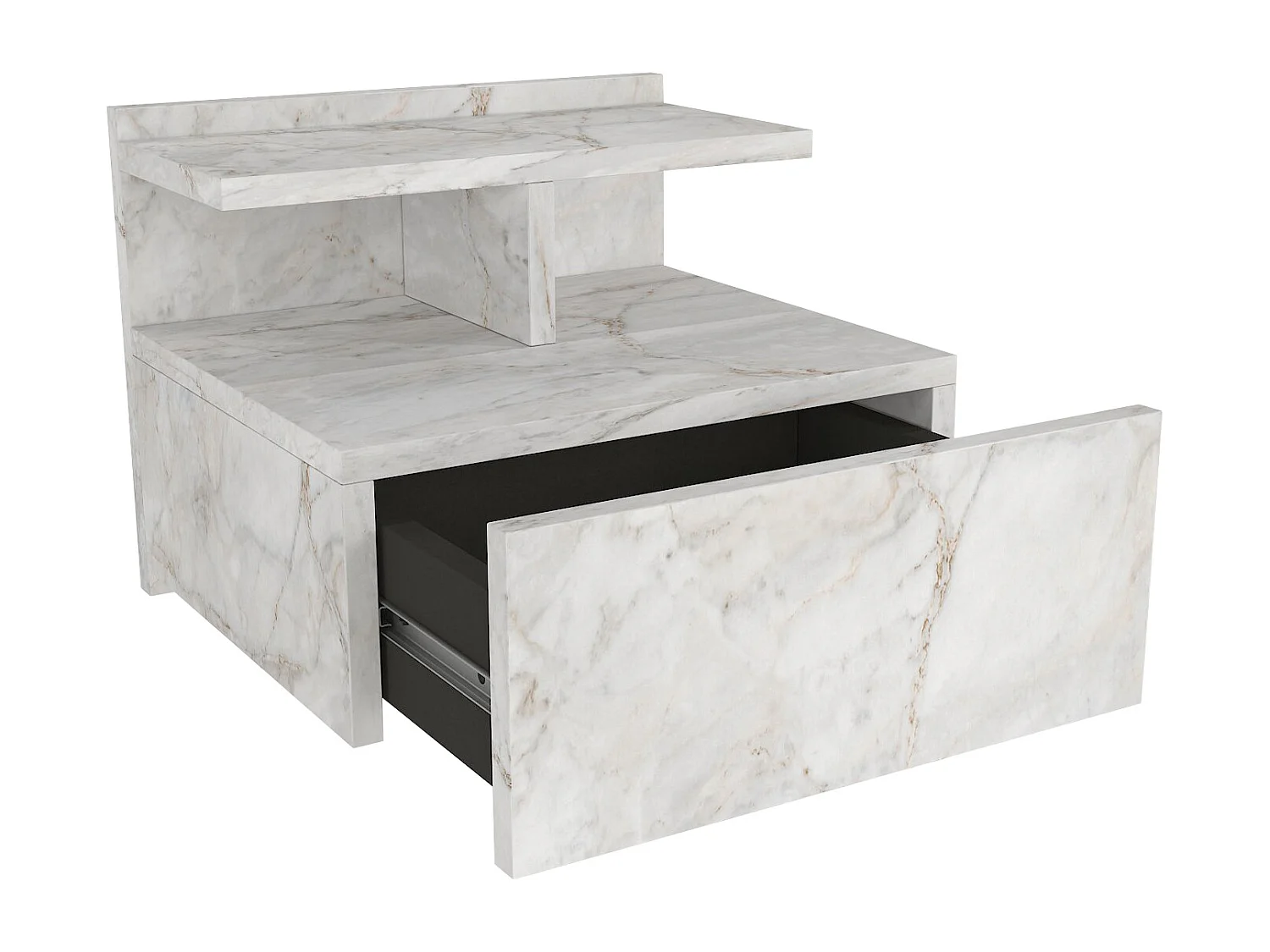 Table de chevet suspendue - 1 tiroir - Effet marbre blanc - AZELNO