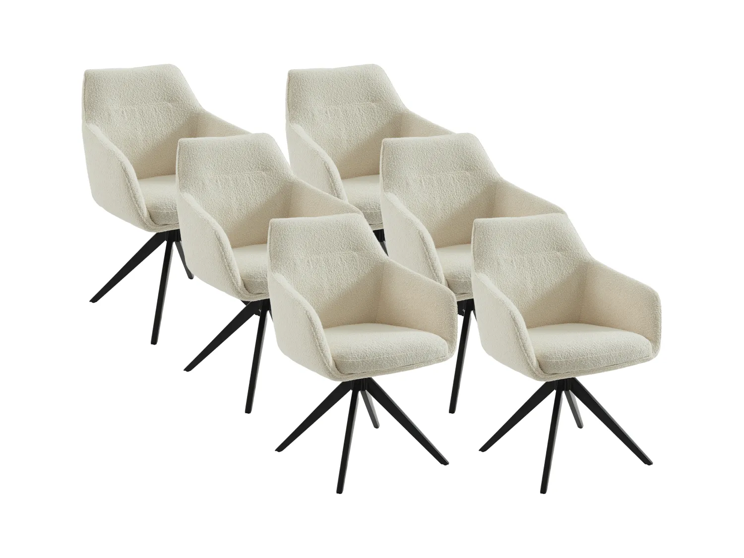 Drehstuhl 6er-Set mit Armlehnen - Bouclé-Stoff & schwarzes Metall - Weiß - MUSE