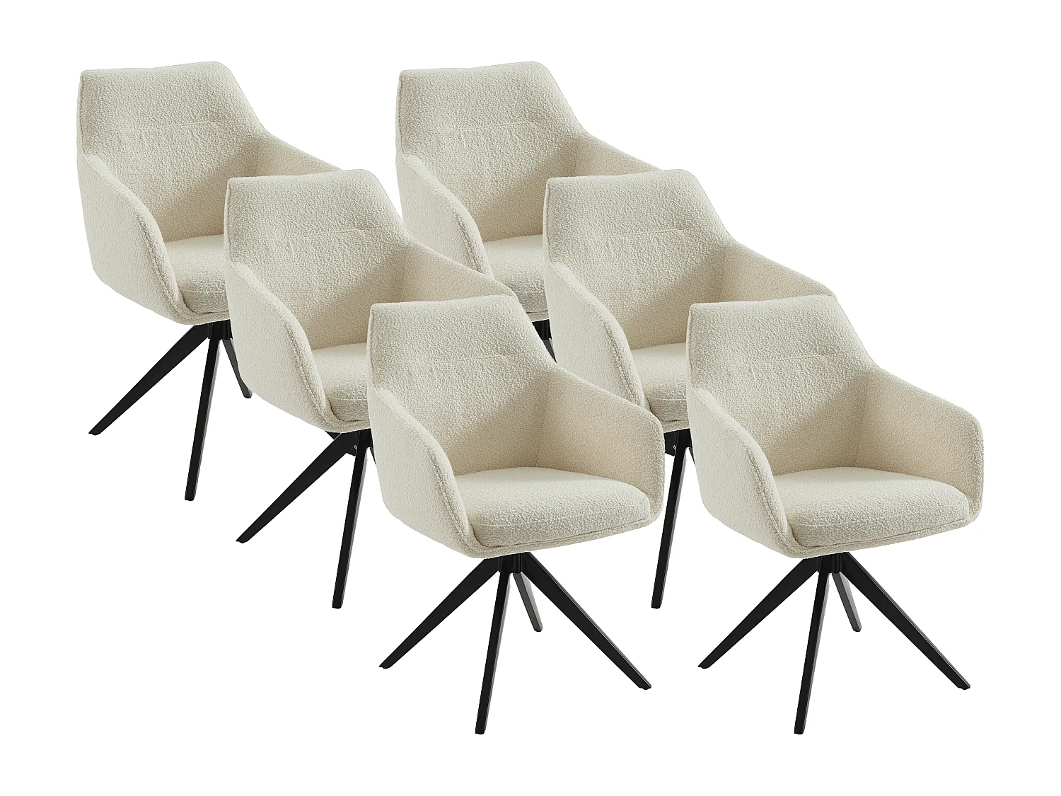 Lot de 6 chaises pivotantes avec accoudoirs - Tissu bouclette et métal noir - Blanc - MUSE