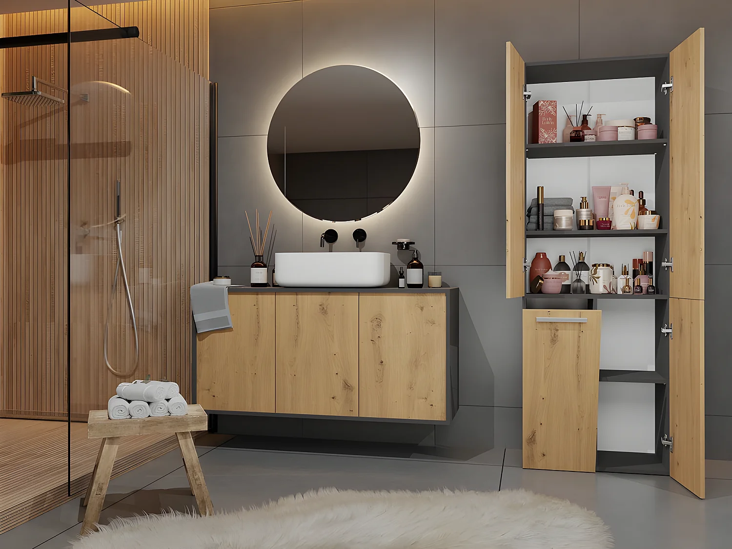 RORY - Mueble de cuarto de baño con cesta - Dimensiones 174x60x30 - Mueble de cuarto de baño con lavadero