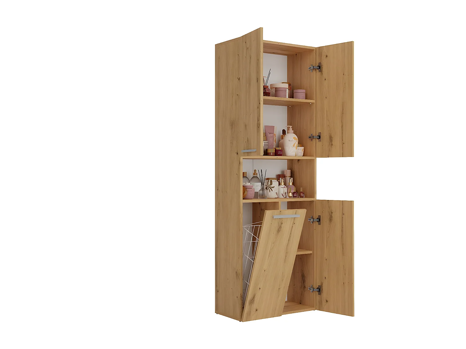 GLAZE - Mueble de cuarto de baño con cesta - Estilo moderno - 174x60x30 cm - Columna de cuarto de baño