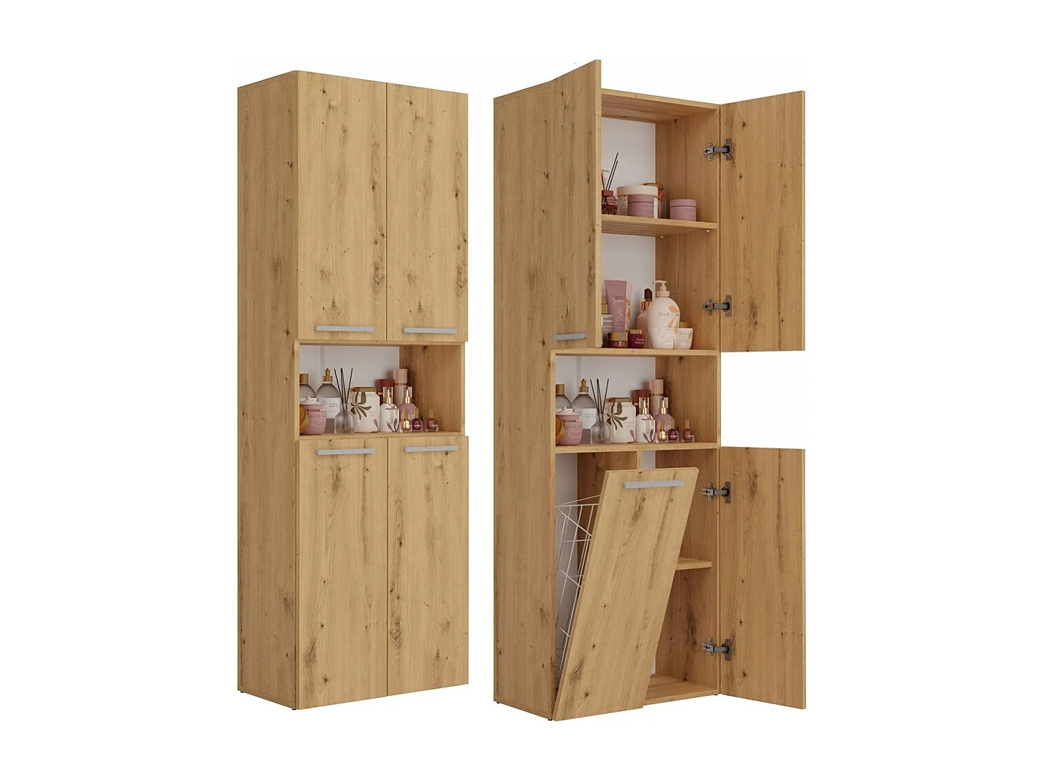 GLAZE - Mueble de cuarto de baño con cesta - Estilo moderno - 174x60x30 cm - Columna de cuarto de baño