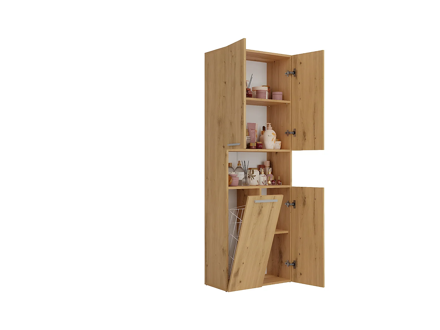 GLAZE - Mobile da bagno con cestino - Stile moderno - 174x60x30 cm - Colonna da bagno