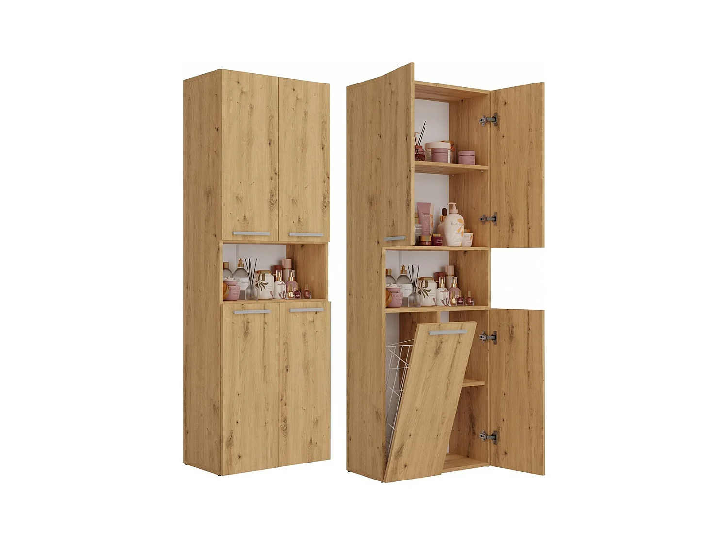 GLAZE - Mobile da bagno con cestino - Stile moderno - 174x60x30 cm - Colonna da bagno